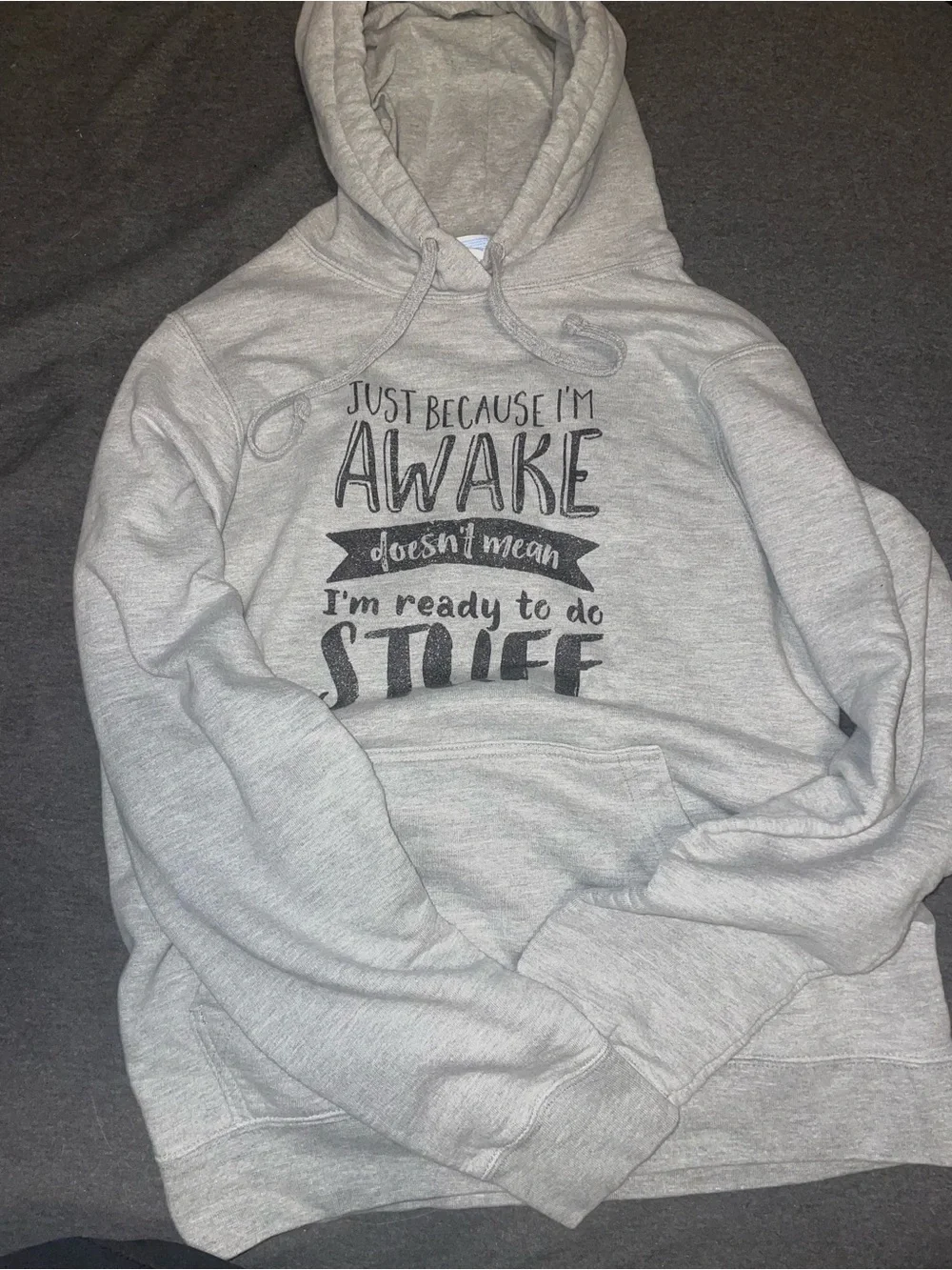 Gray Pullover Hoodie with Text Graphic size small
